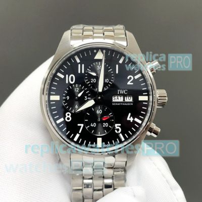 Swiss IWC Schaffhausen Pilot's Black Dial Stainless Steel Chronograph Copy Watch 43mm 